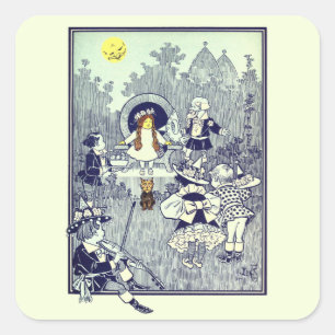 Sticker Carré Magicien d'Oz vintage, Dorothy rencontre les Munch