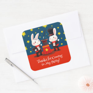 Sticker Carré Magiciens de lapins mignons sur scène Anniversaire
