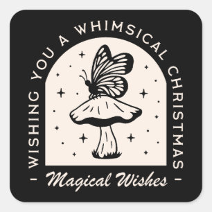 Sticker Carré Magie Whimsical Noël sorcière souhaite noir