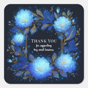 Sticker Carré Magique Floral Bleu Lumineux Céleste Paillettes D'