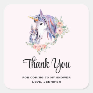 Sticker Carré Magique Unicorn maman & bébé Merci d'aquarelle
