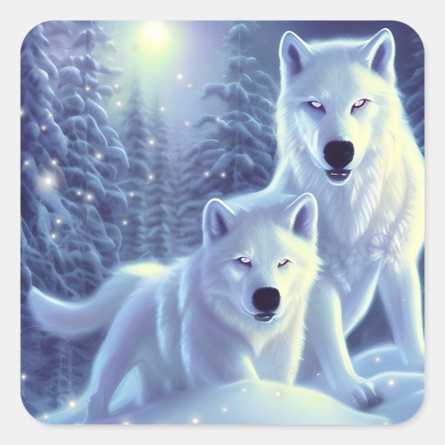 Sticker Carré Magique White Arctic Wolves Imaginaire Art (Devant)