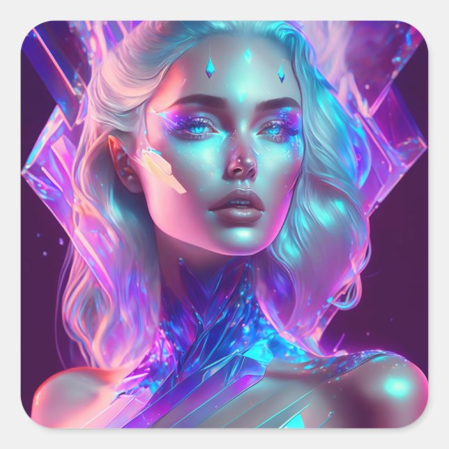 Sticker Carré Magnifique Ai Art Joli Verre Icy comme Femme (Devant)