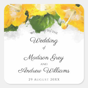 Sticker Carré Magnifique Art de Mariage Fleur d'Hibiscus Jaune