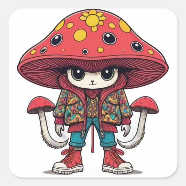 Sticker Carré Magnifique Champignons Minion (Devant)