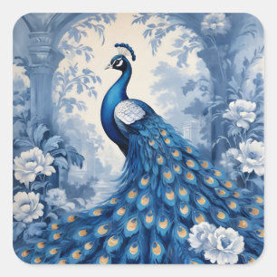 Sticker Carré Magnifique paon bleu