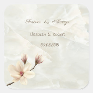 Sticker Carré Magnolia Chic Élégant, Mariage Marbre