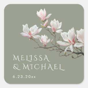 Sticker Carré Magnolia de mariage d'art délicat 