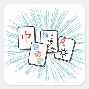 Sticker Carré Mahjong Tiles bleu