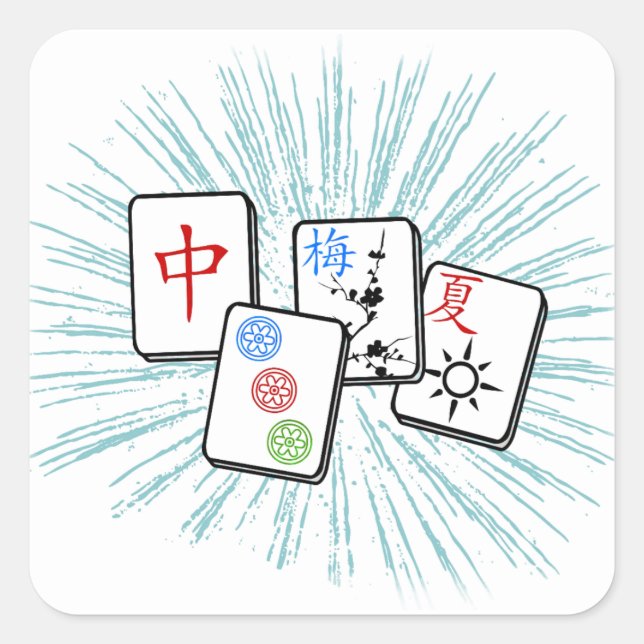 Sticker Carré Mahjong Tiles bleu (Devant)