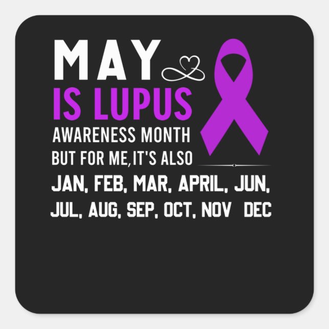 Sticker Carré Mai est le mois de sensibilisation Lupus Ruban vio (Devant)