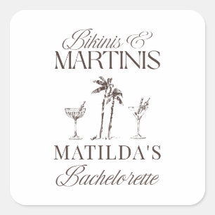 Sticker Carré Maillots de bain et martinis Élégant enterrement d