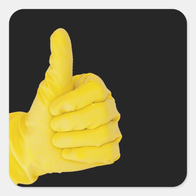 Sticker Carré Main dans le gant de latex jaune (Devant)