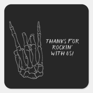 Sticker Carré Main de squelette Rock Star Fête d'anniversaire no