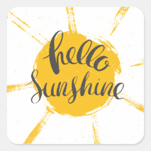 Sticker Carré Main Jaune Dessinée Sun Hello Sunshine Image Texte