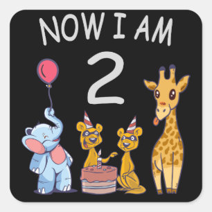 Sticker Carré Maintenant, j'ai 2 ans 2e anniversaire au Zoo