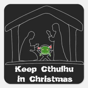 Sticker Carré Maintenez Cthulhu dans Noël