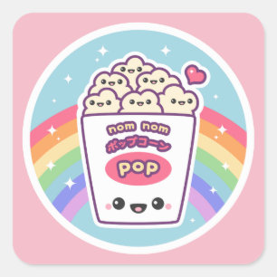 Sticker Carré Maïs éclaté d'arc-en-ciel de Kawaii