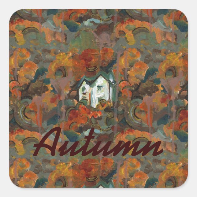 Sticker Carré Maison Blanche et arbres d'automne (Devant)