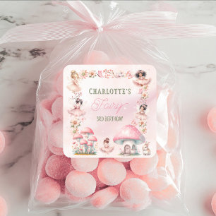 Sticker Carré Maison Champignon Fée Rose Anniversaire