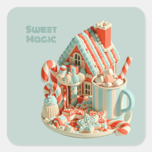 Sticker Carré Maison de bonbons 3D Pastel Magie Sucrée