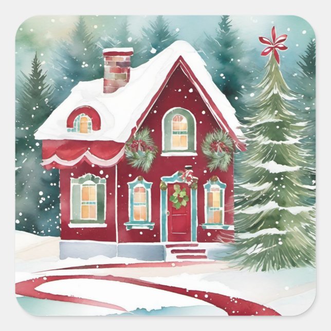 Sticker Carré Maison de Noël 🏠 maison en pain d'épices (Devant)