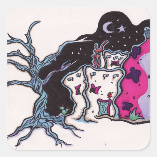 Sticker Carré Maison de nuit (Devant)