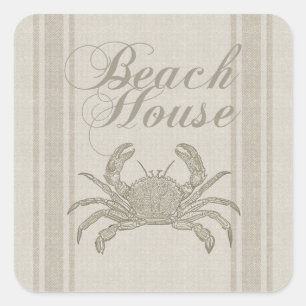 Sticker Carré Maison de plage crabe rivage côtier vintage