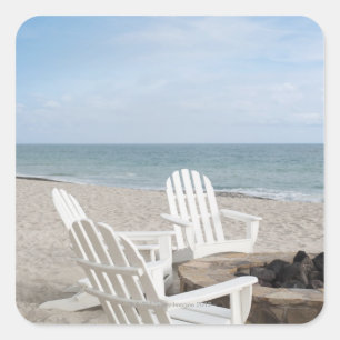 Sticker Carré maison en front de mer avec chaises adirondack et