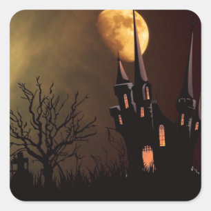 Sticker Carré Maison hantée d'Halloween