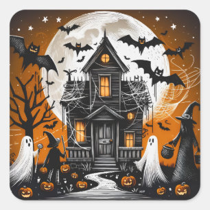 Sticker Carré Maison hantée Halloween