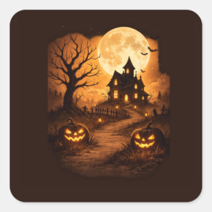 Sticker Carré Maison Hantée Halloween Épouvante