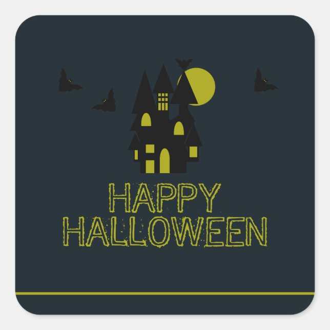 Sticker Carré Maison Hantée, Joyeux Halloween (Devant)