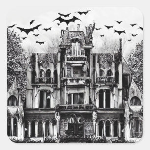 Sticker Carré Maison haunted