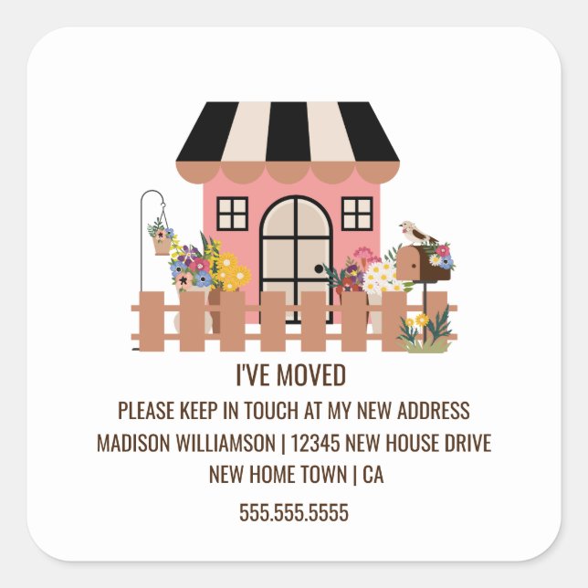 Sticker Carré Maison mignonne | Nouveau Faire-part de déménageme (Devant)