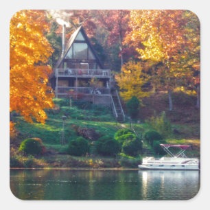 Sticker Carré Maison sur le lac