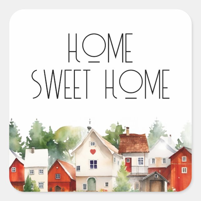 Sticker Carré Maison Sweet Home Watercolor House (Devant)