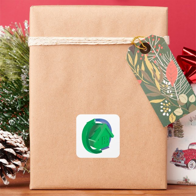 Sticker Carré Maison Verte Et Flèches (Créateur téléchargé)