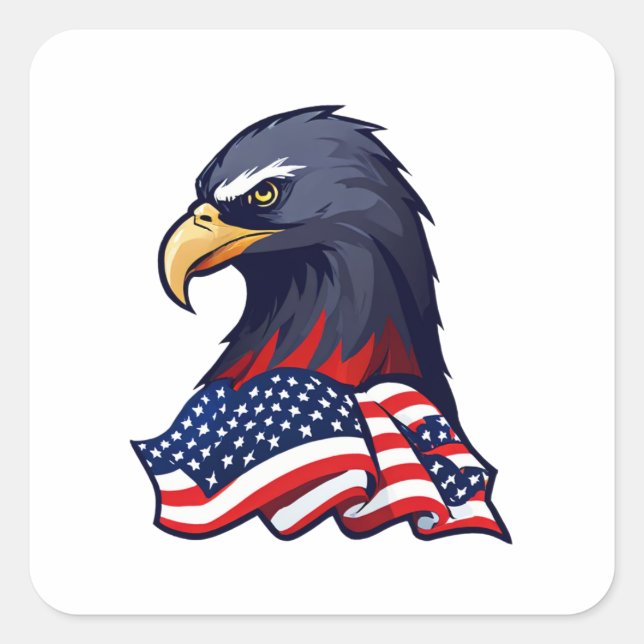 Sticker Carré Majestic Eagle : Etats-Unis Drapeau Conception du  (Devant)