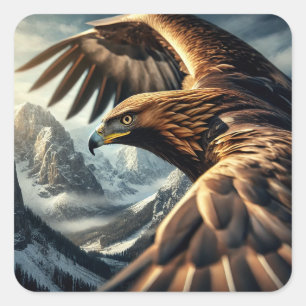Sticker Carré Majestic Golden Eagle en vol Snowy Mountain