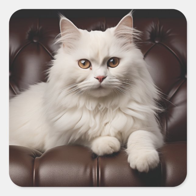Sticker Carré Majestic white cat (Devant)