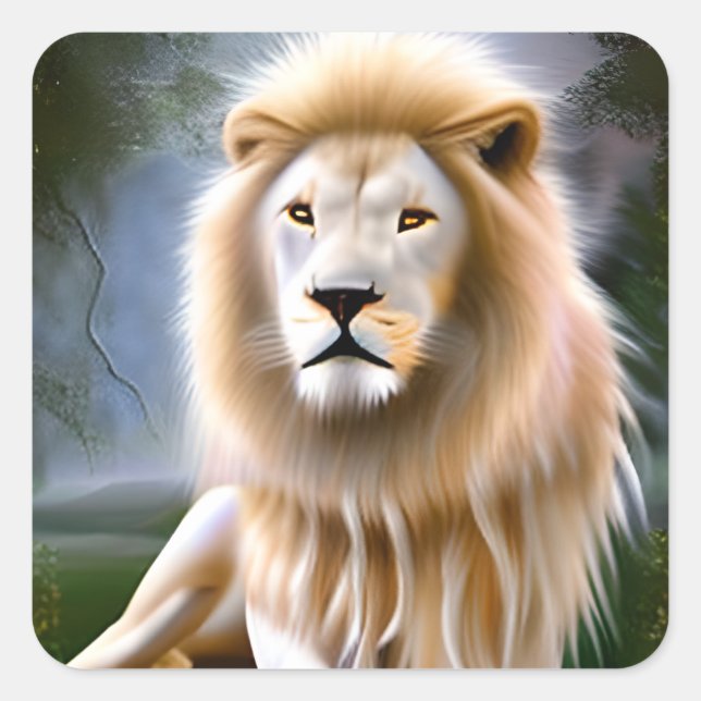 Sticker Carré Majestic White Lion Ethereal Art (Devant)