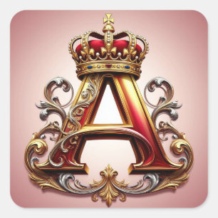 Sticker Carré Majestueuse lettre ornée A avec couronne