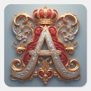 Sticker Carré Majestueuse lettre ornée A avec couronne