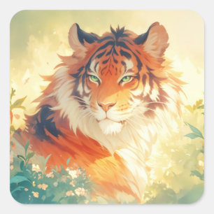 Sticker Carré Majestueux tigre observant à travers la forêt