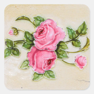 Sticker Carré Majolica Vintage Rose Floral Carrelage