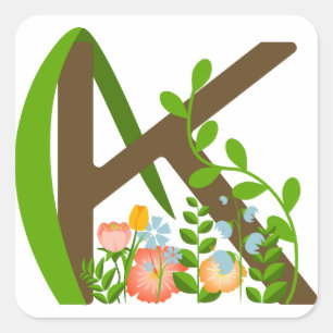 Sticker Carré Majuscule K monogramme floral