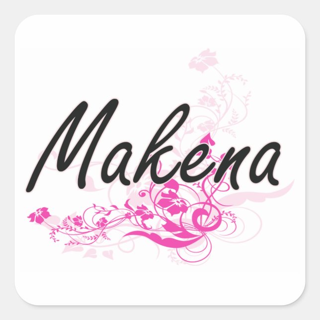 Sticker Carré Makena Nom artistique Design avec fleurs (Devant)