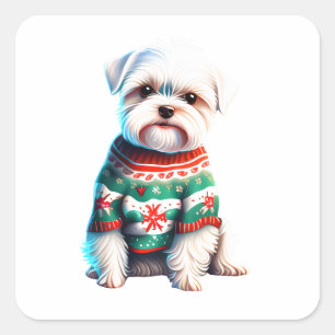 Sticker Carré Maltais amusant dans l'autocollant Sweater de Noël