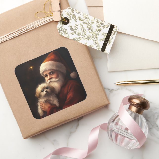 Sticker Carré Maltais avec Noël Festif du Père Noël (Cadeaux)